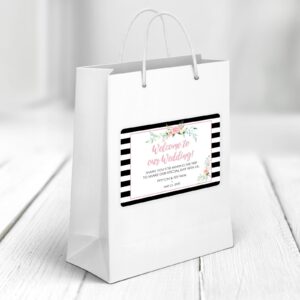 Event Guest Thank You Stickers Pink Floral Black Set of 12