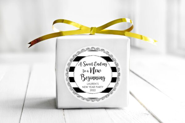 New Year's Favor Stickers - Silver and Black
