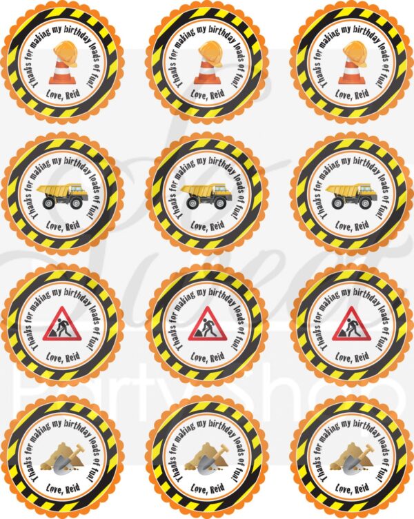 Construction Theme Birthday Stickers Set of 24
