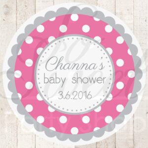 Baby Shower Favor Sticker Labels Pink and Gray Polka Dot