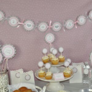 Baby Shower Decorative Sticker Labels Pink and Gray Set of 24